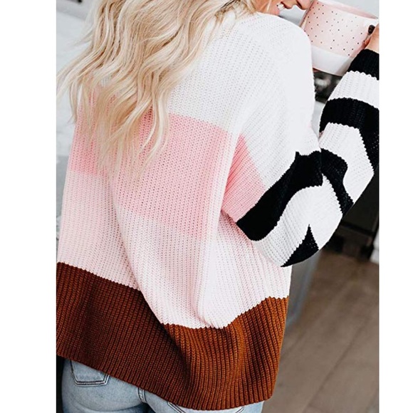 Boho Striped Color Block Knit Sweater - Picture 3 of 5